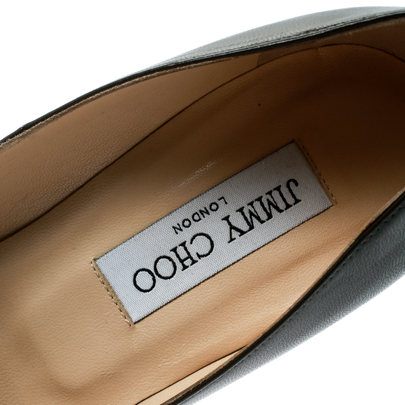 Pre Owned Jimmy Choo Olive Green Leather Pointed Toe Pumps Size 39