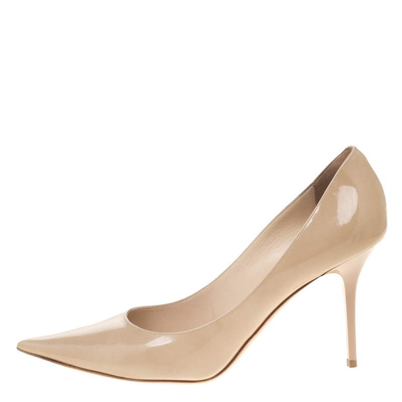 

Jimmy Choo Beige Nude Patent Leather Agnes Pointed Toe Pumps Size