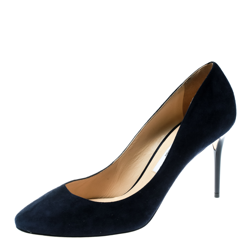 مملوكة مسبقًا حذاء كعب عالي جيمي تشو مقدمة مستديرة اسمي سويدي أزرق مقاس 40