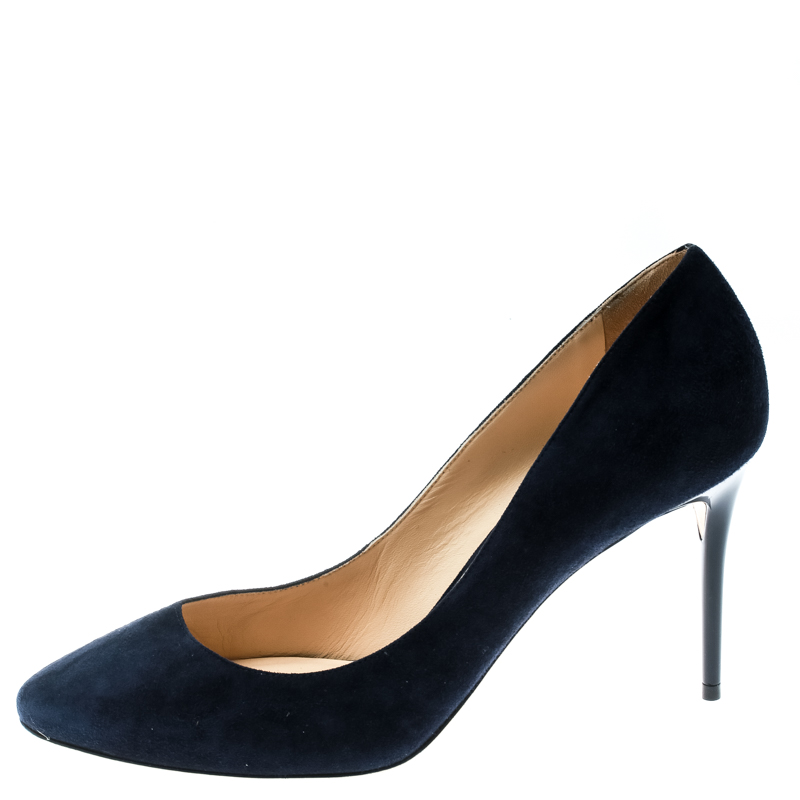 

Jimmy Choo Blue Suede Esme Round Toe Pumps Size