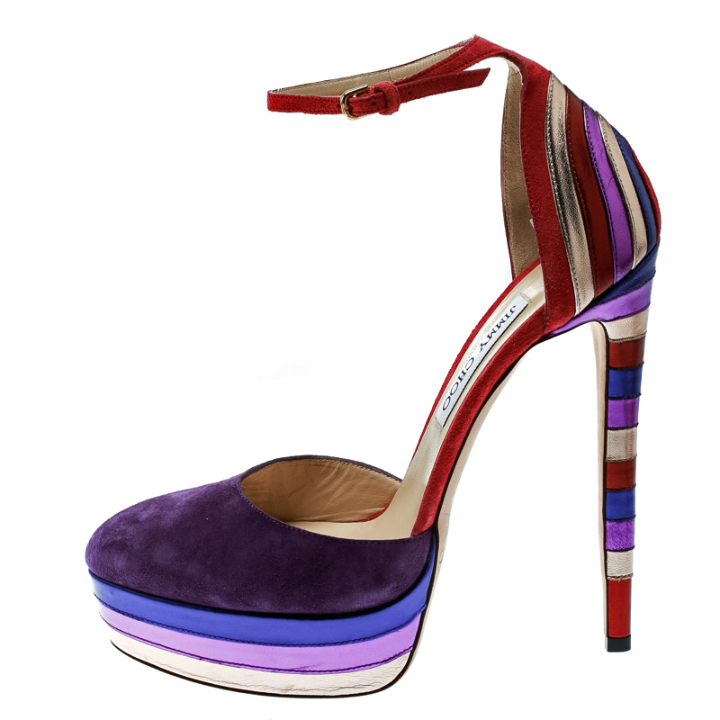 

Jimmy Choo Purple Suede and Metallic Leather Macy Ankle Strap Platform Sandals Size, Multicolor