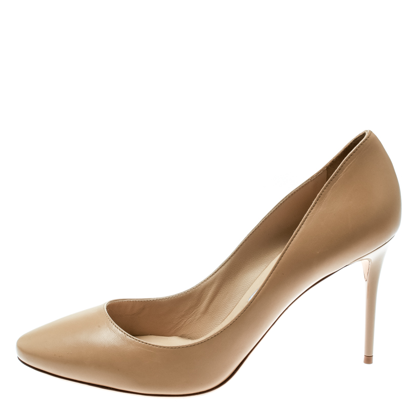 

Jimmy Choo Beige Leather Esme Almond Toe Pumps Size