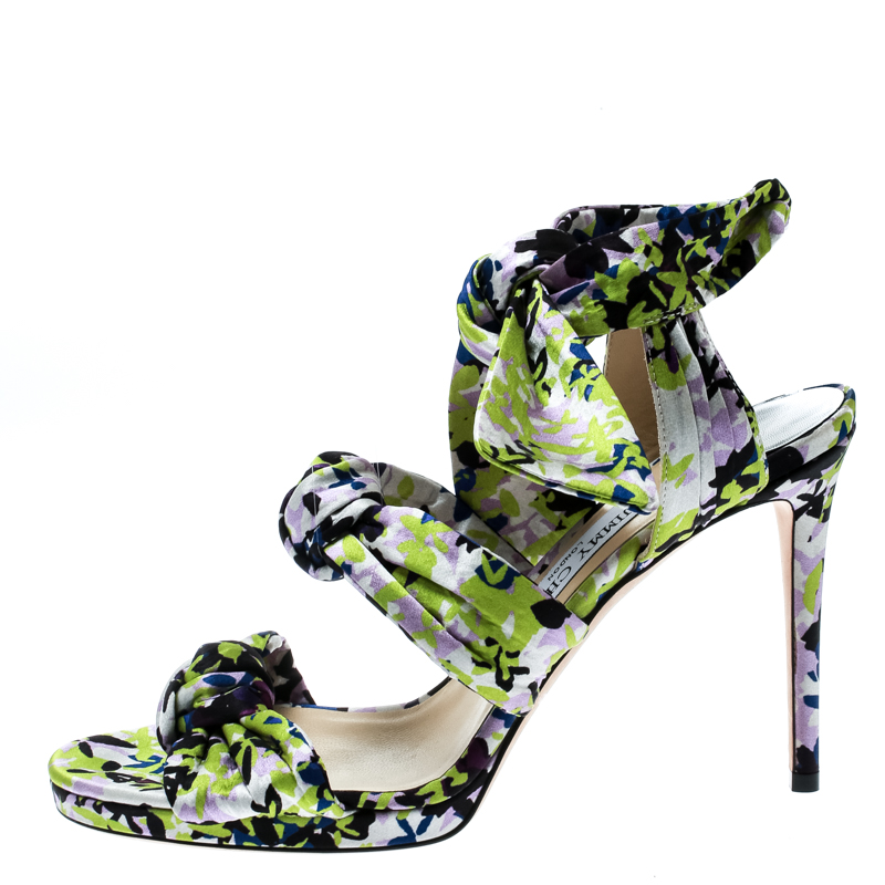 

Jimmy Choo Multicolor Floral Print Satin Kris Knot Sandals Size