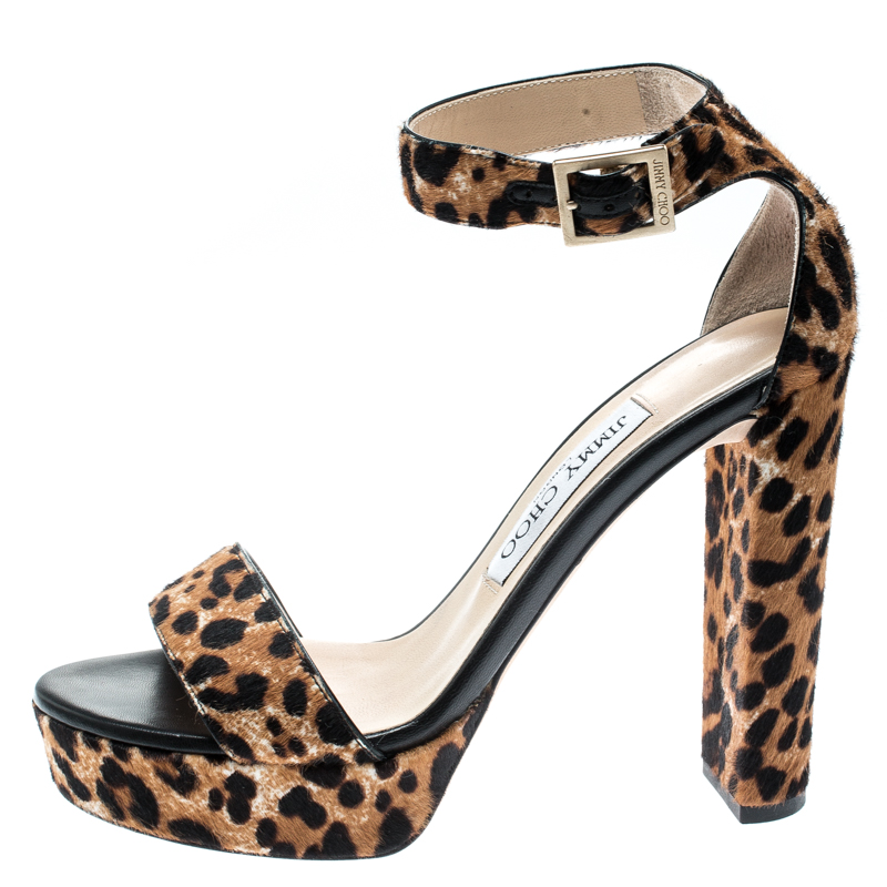 

Jimmy Choo Brown Leopard Print Pony Hair Holly Platform Sandals Size