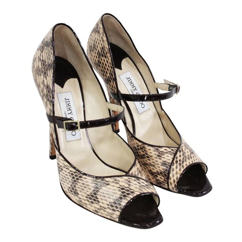 

Jimmy Choo Beige Snake Skin Peep Toes Pumps Size