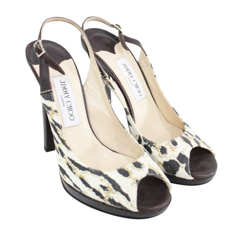 

Jimmy Choo Brown Animal Print Canvas Sandals Size
