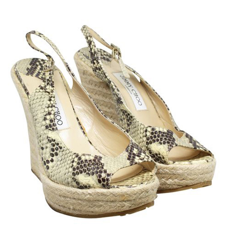 

Jimmy Choo Brown Python Letaher Espadrilles Wedges Sandals Size