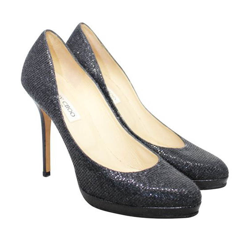 

Jimmy Choo Black Sequin Canvas Pumps Size