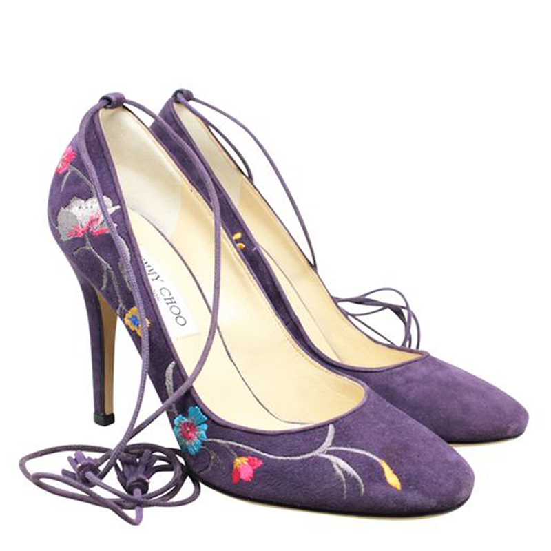 

Jimmy Choo Purple Embroidered Suede Pumps Size