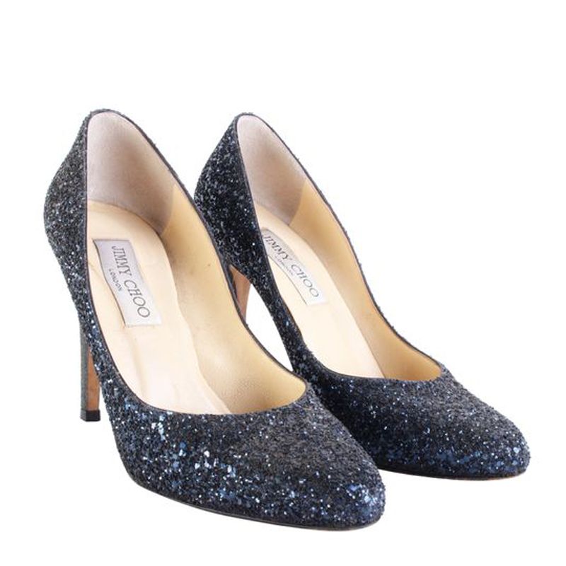 

Jimmy Choo Dark Blue Glitter Canvas Pumps Size, Navy blue
