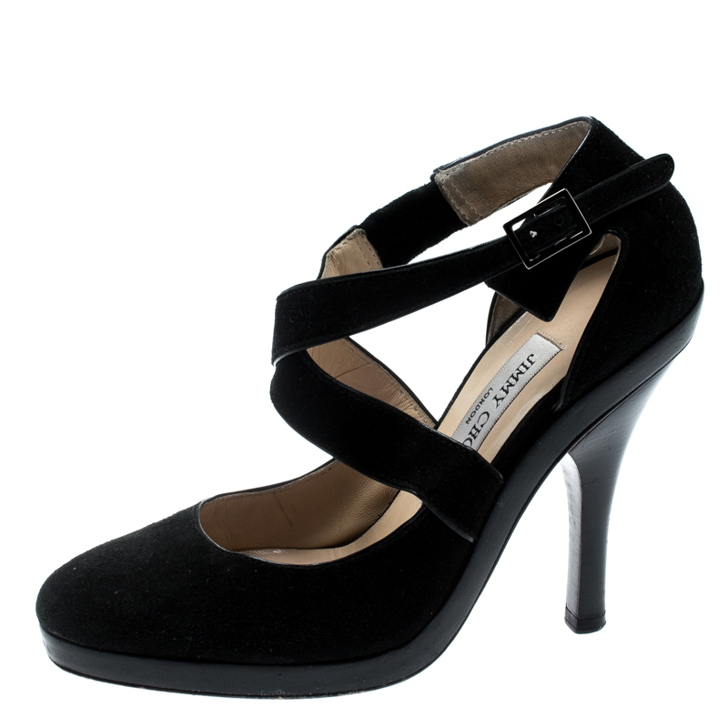 

Jimmy Choo Black Suede Cross Strap Pumps Size