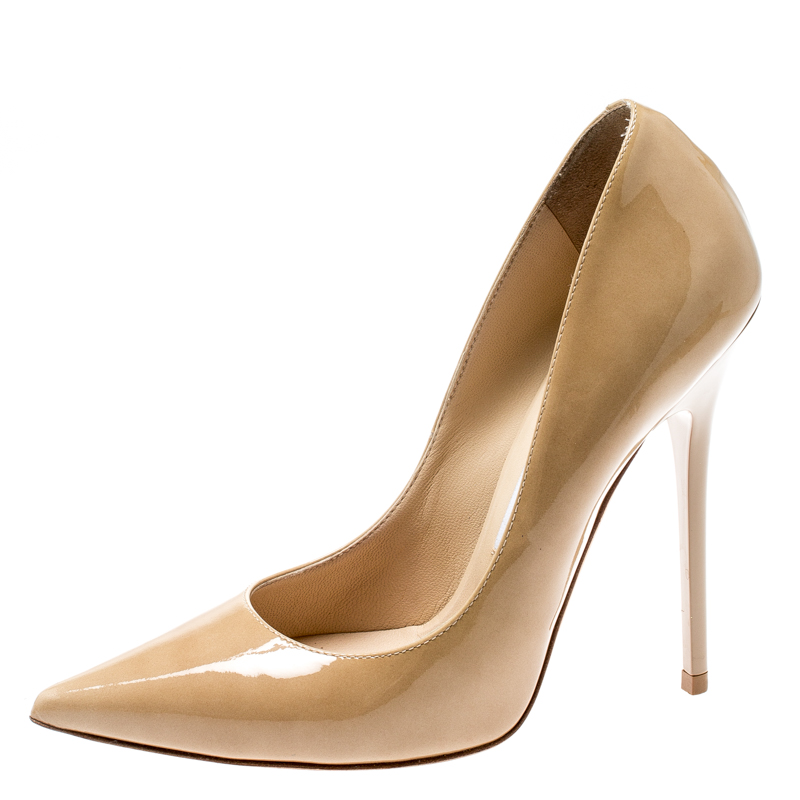 

Jimmy Choo Beige Patent Leather Anouk Pointed Toe Pumps Size
