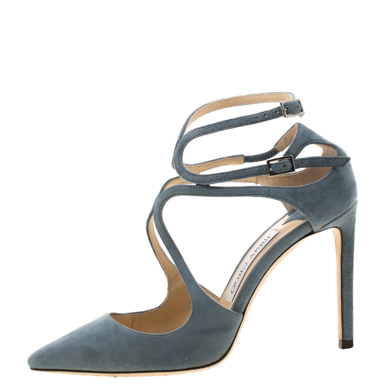 

Jimmy Choo Grey Suede Cross Ankle Strap Pointed Toe Sandals Size