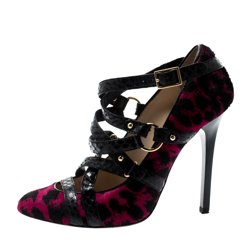 

Jimmy Choo Two Leopard Print Pony Hair Jazz Strappy Pumps Size, Purple