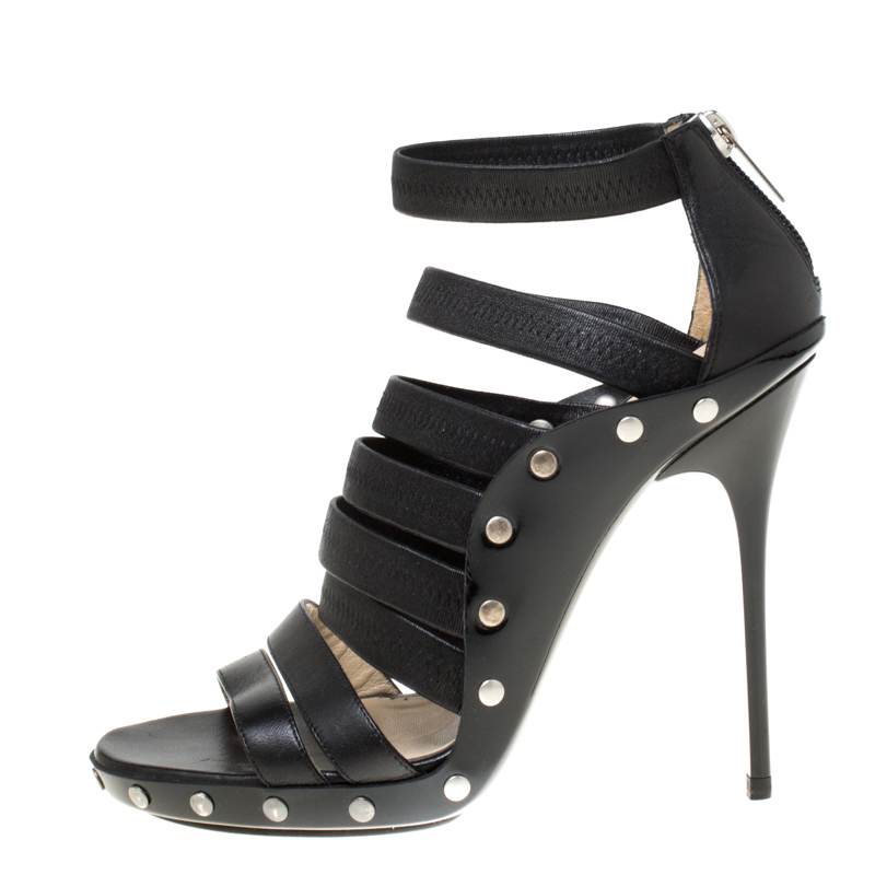 

Jimmy Choo Black Leather Strappy Back Zip Sandals Size
