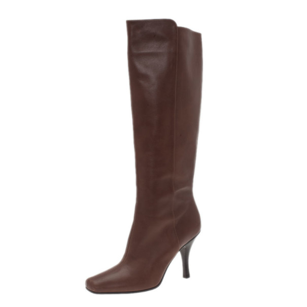 Jimmy Choo Brown Leather Kirby Knee Boots Size 36.5