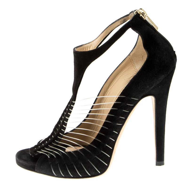

Jimmy Choo Black Suede and Wire T-Strap Open Toe Sandals Size