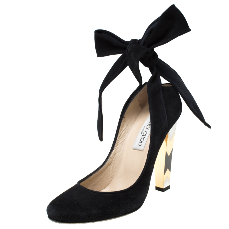 مملوكة مسبقًا Jimmy Choo Black Suede Ankle Wrap Pointed Toe Pumps Size 38.5
