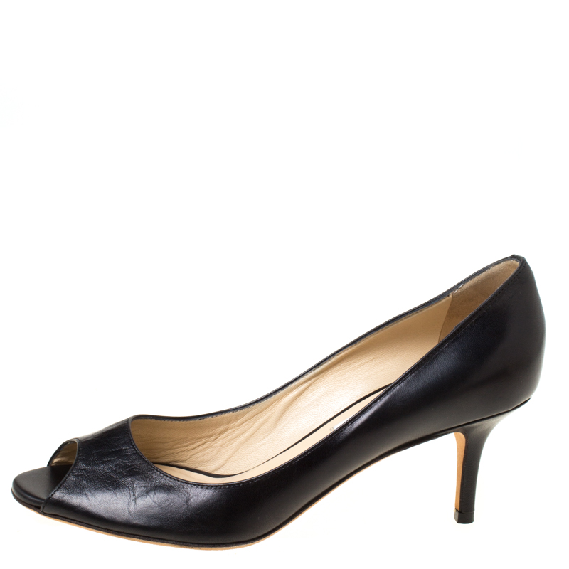 

Jimmy Choo Black Leather Isabel Peep Toe Pumps Size