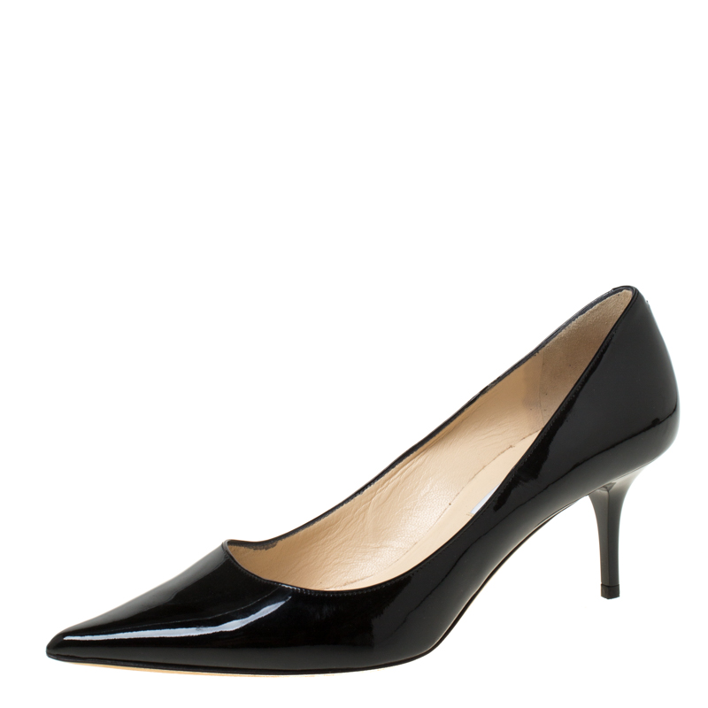 Pre Owned Jimmy Choo Black Patent Leather Romy 60 Pointed Toe Pumps Size 37.5
