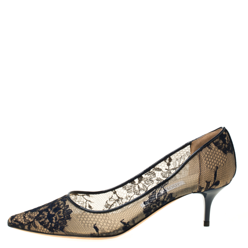 

Jimmy Choo Black/Beige Lace Romy 60 Pointed Toe Pumps Size