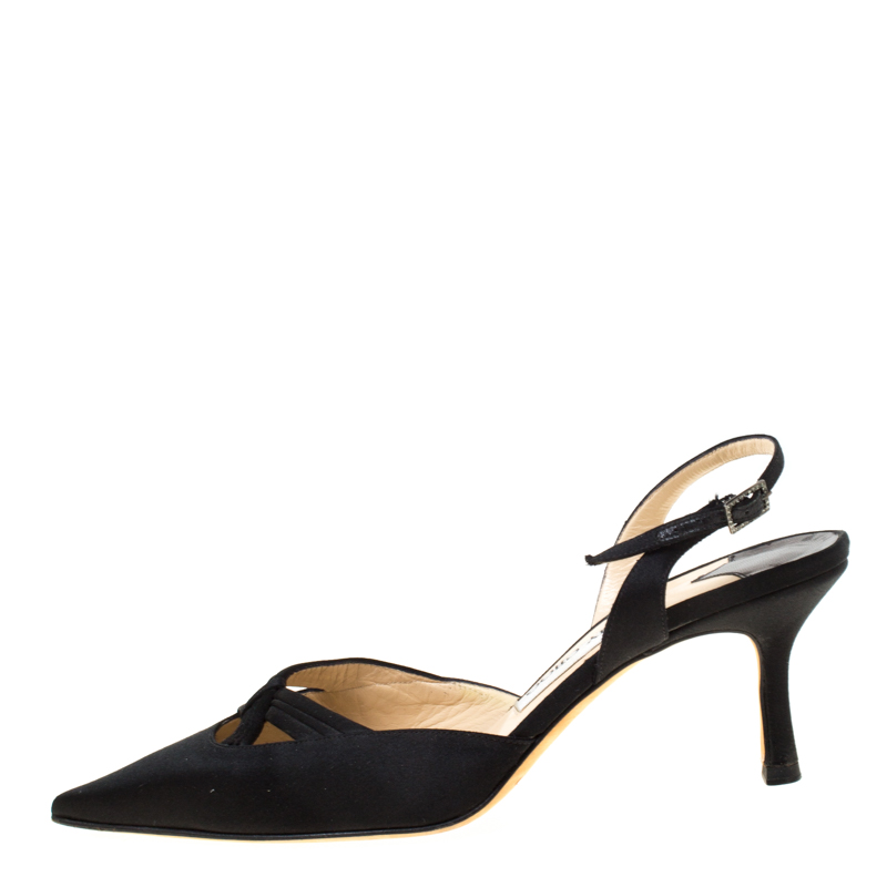 

Jimmy Choo Black Satin Pointed Toe Slingback Sandals Size