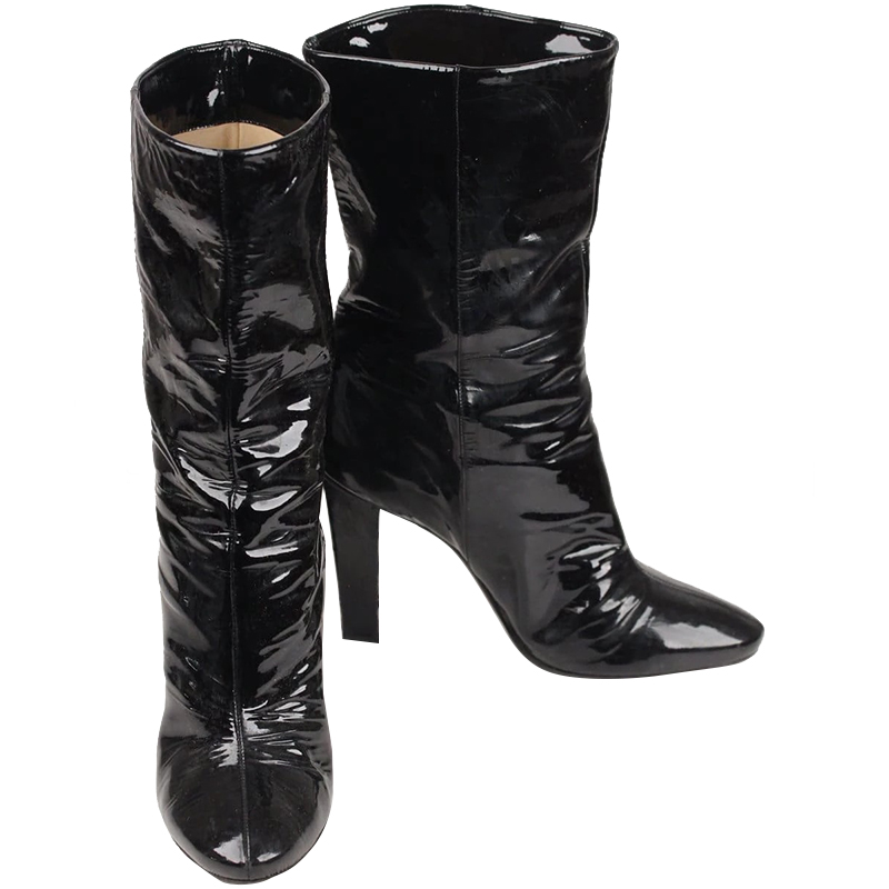 

Jimmy Choo Black Patent Leather Mid Calf Boots Size