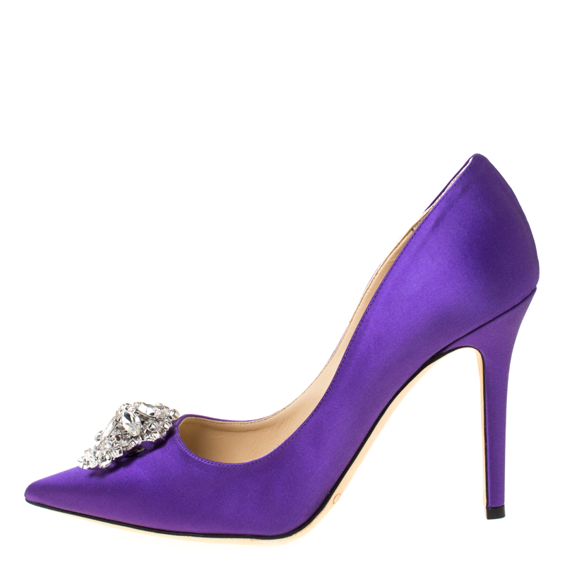 

Jimmy Choo Exclusive Collection Purple Satin Manda Crystal Embellished Pointed Toe Pumps Size