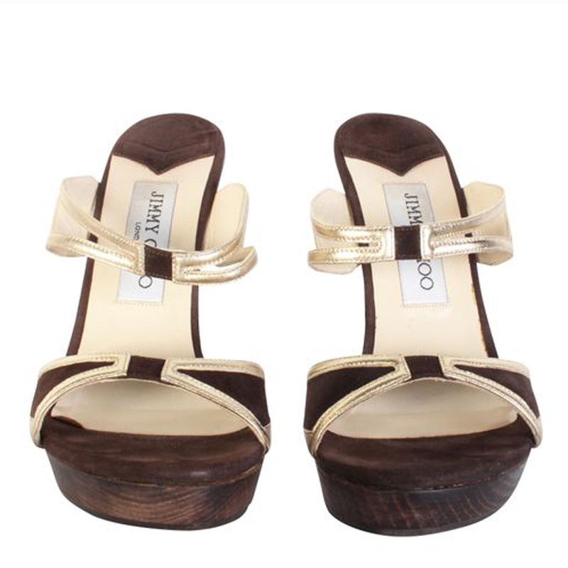 

Jimmy Choo Brown Wooden Heel Sandals Size