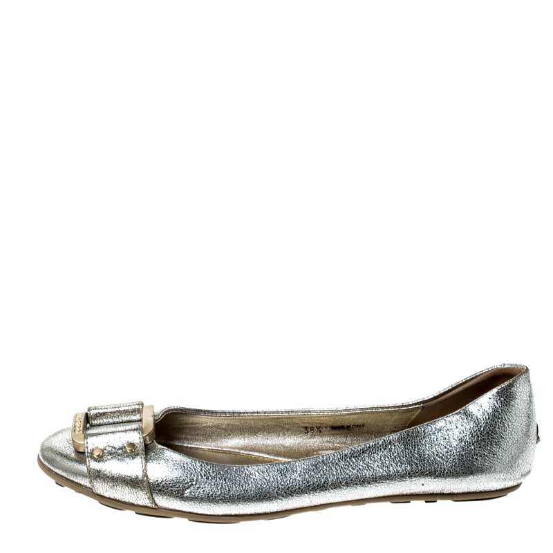 

Jimmy Choo Metallic Silver Leather Ballet Flats Size