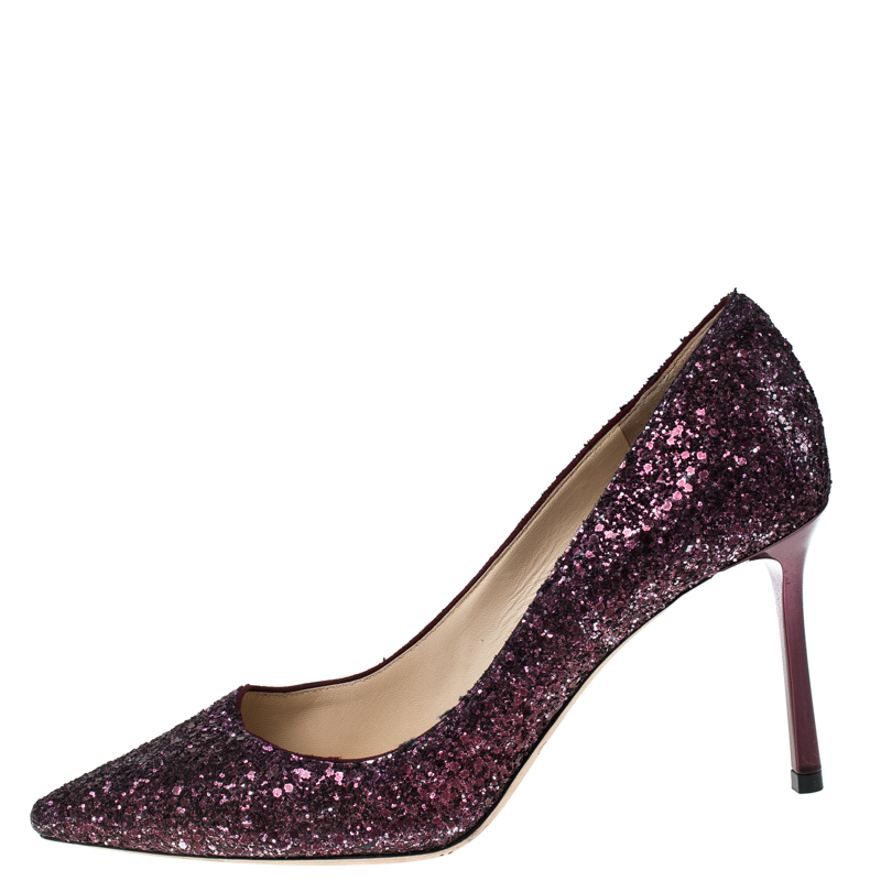 Pre-owned Jimmy Choo Purple Glitter Romy Pointed Toe Pumps Size 37.5