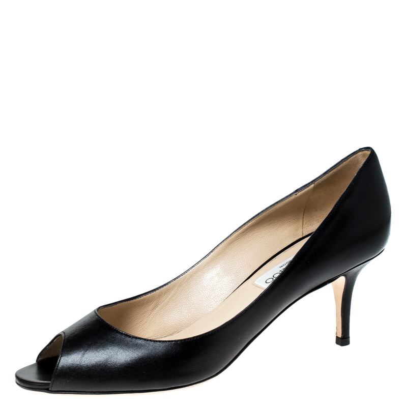 

Jimmy Choo Black Leather Isabel Peep Toe Pumps Size