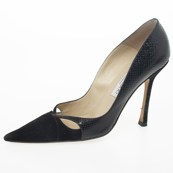 مملوكة مسبقًا Jimmy Choo Black Suede &amp; Leather Pointed Toe Pumps Size 39