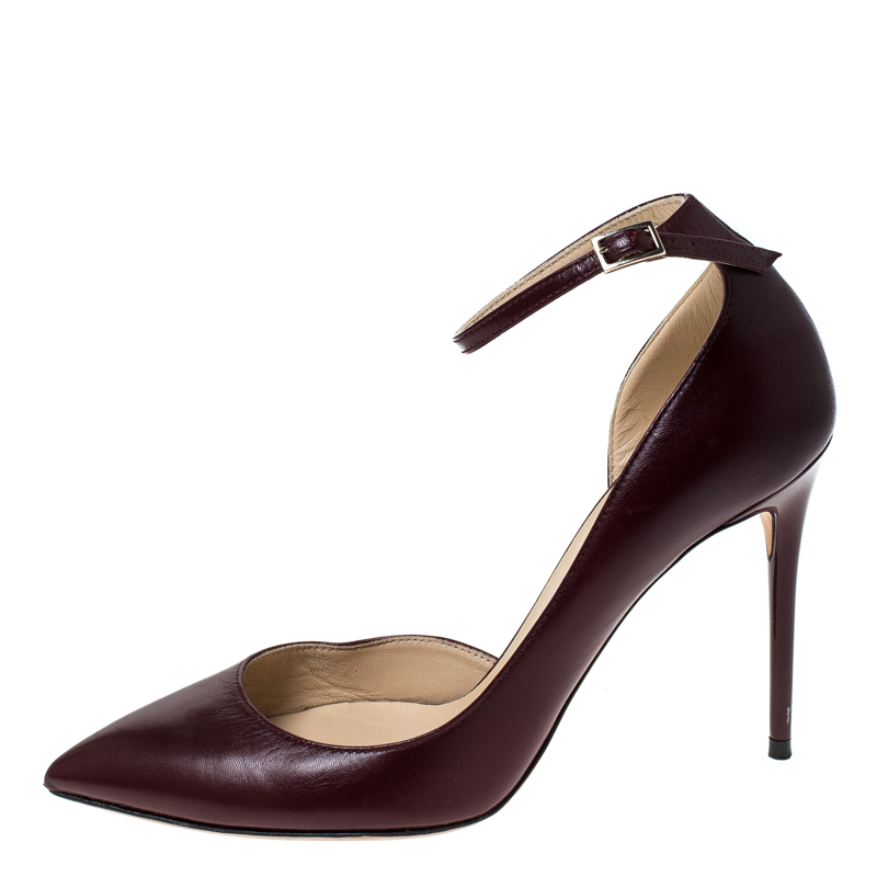 

Jimmy Choo Burgundy Leather Lucy D'orsay Ankle Strap Pumps