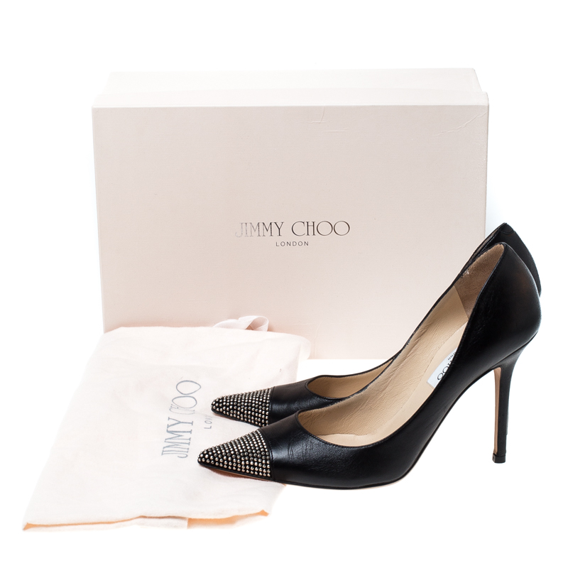 Pre Owned Jimmy Choo Black Leather Amika Embellished Pointed Toe Pumps Size 38