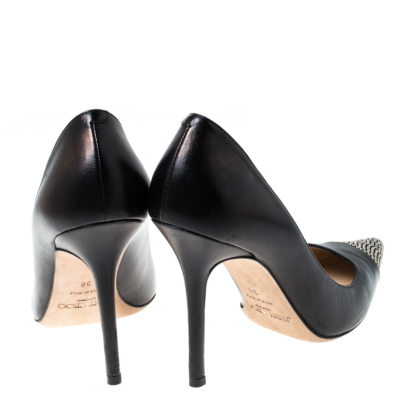 Pre Owned Jimmy Choo Black Leather Amika Embellished Pointed Toe Pumps Size 38