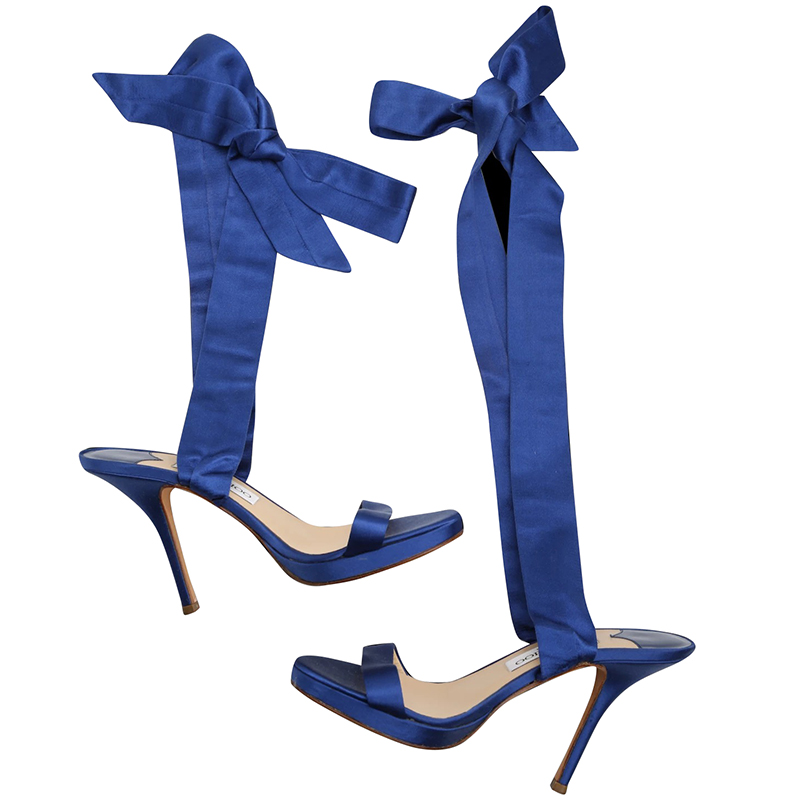 

Jimmy Choo Blue Satin Ankle Wrap Sandals Size