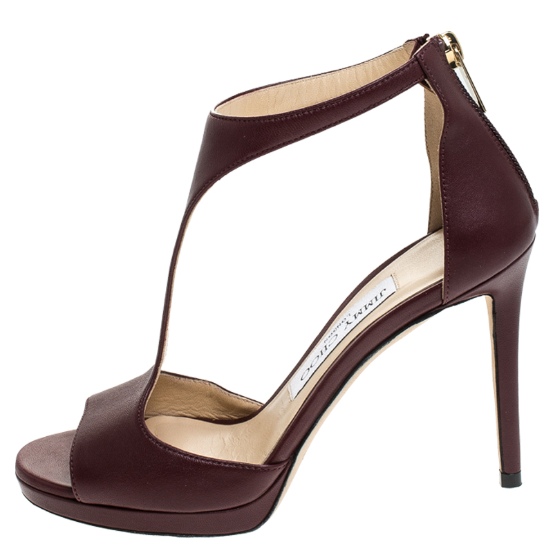 

Jimmy Choo Burgundy Leather Lana T Strap Sandals Size