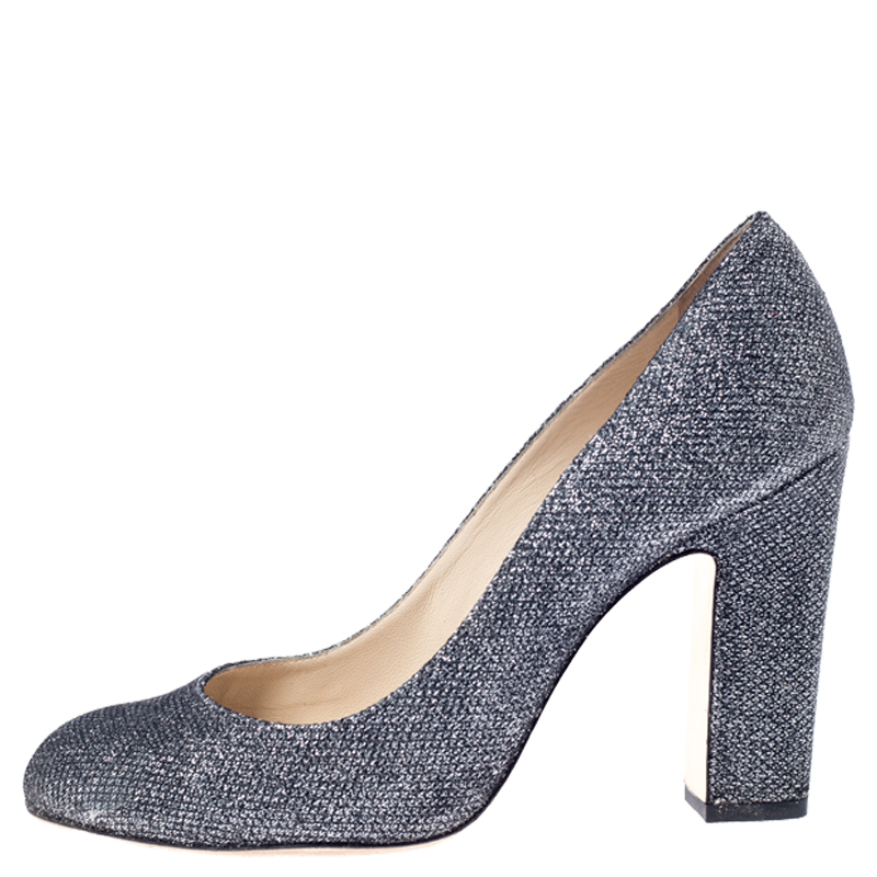 

Jimmy Choo Metallic Grey Glitter Billie Pumps Size