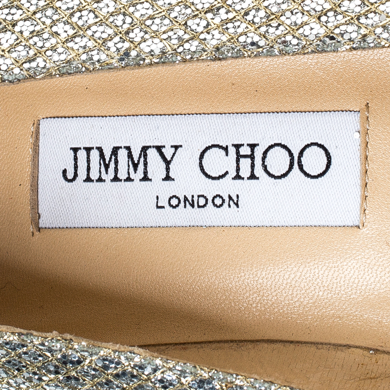 Pre-owned Jimmy Choo Metallic Gold Glitter Fabric Ballet Flats Size 38