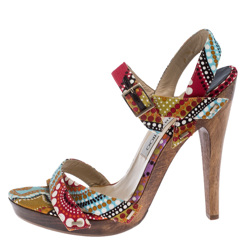 

Jimmy Choo Multicolor Canvas Strappy Platform Sandals Size