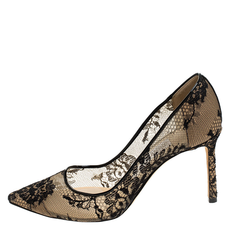 

Jimmy Choo Black Floral Lace Love Pointed Toe Pumps Size