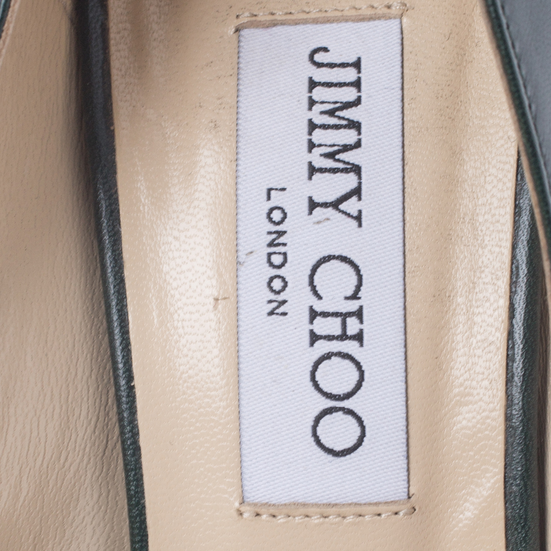 Pre-owned Jimmy Choo Dark Green Leather Baxen Peep Toe Wedge Pumps 38.5