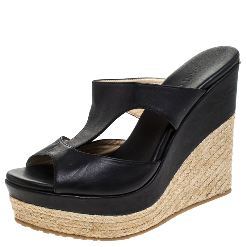 Jimmy Choo Black Cut Out Leather Pledge Espadrille Wedge Platform Can You Use Pledge On Leather