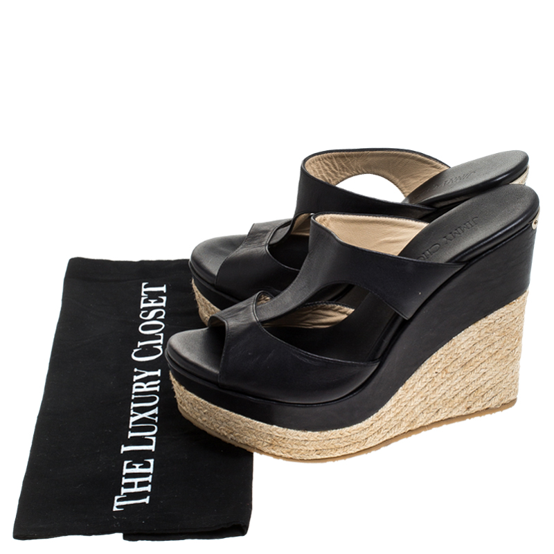 Jimmy Choo Black Cut Out Leather Pledge Espadrille Wedge Platform Can You Use Pledge On Leather
