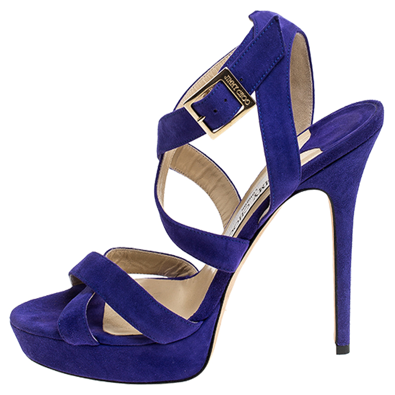 

Jimmy Choo Purple Suede Maitai Strappy Platform Sandals Size