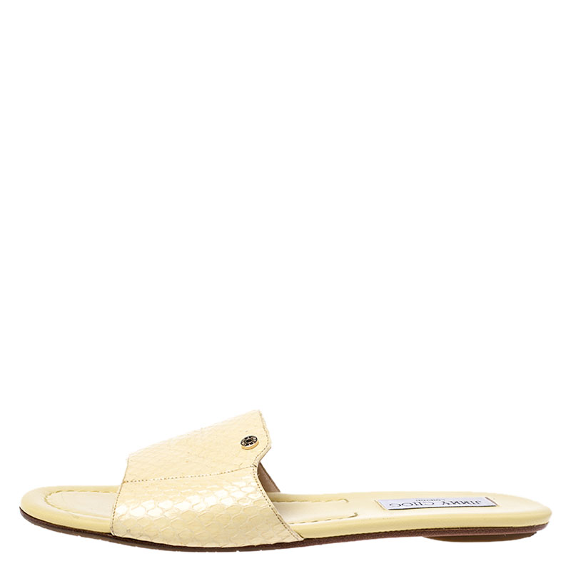 

Jimmy Choo Yellow Snake Leather Nanda Slides Size