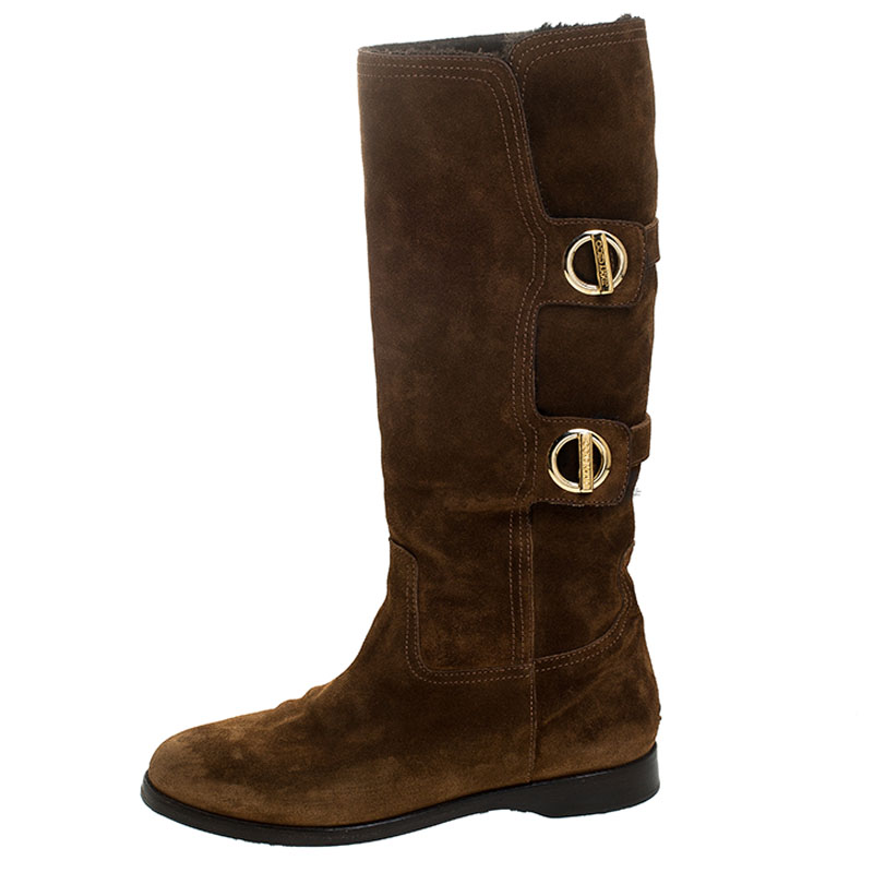

Jimmy Choo Brown Suede Mid Calf Flat Boots Size