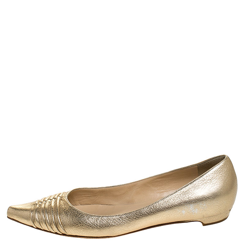 

Jimmy Choo Metallic Gold Leather Pointed Ballet Flats Size