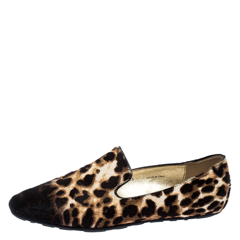 

Jimmy Choo Brown Ombre Leopard Print Calfhair Wheel Smoking Slippers Size